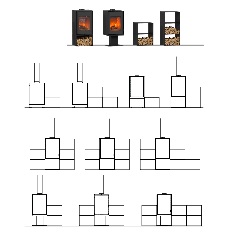 Poêle à bois Domino avec range bûche et module 2 étages - 8,5 Kw — vue 4